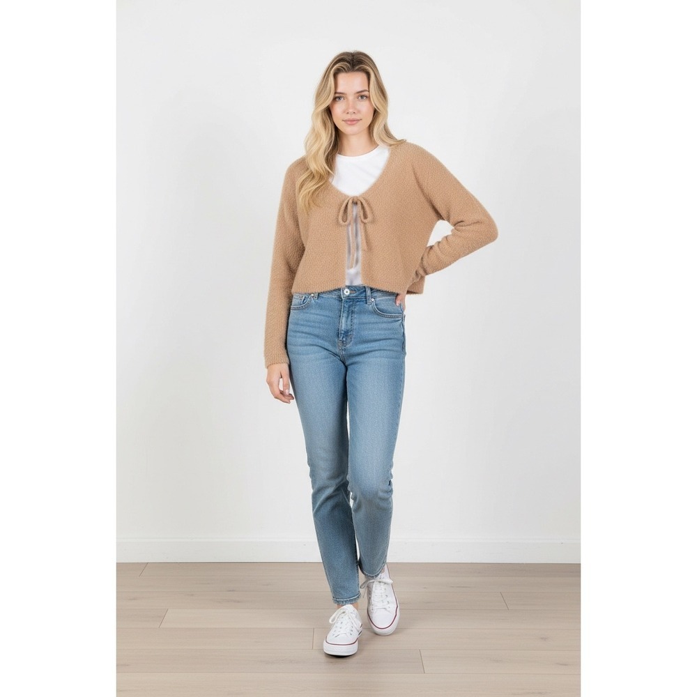 Hollister Womens Tan Cozy Casual Y2K Knit Tie Front Cropped Cardigan XS